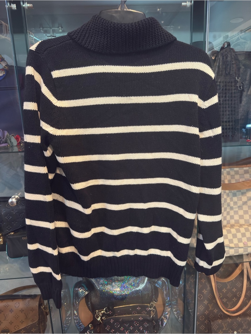 Ralph Lauren Lauren Jeans Co Black White Striped Cotton Knit Sweater Women Large - Picture 4 of 4